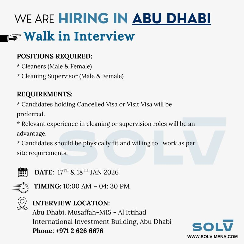SOLV Group Walk in Interview in UAE | Walk in Interviews in Dubai and Abu Dhabi