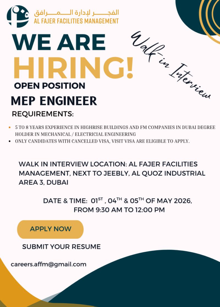 Al Fajer Facilities Management Walk in Interview in Dubai | Al Fajer Facilities Management LLC Jobs and Careers in Dubai, UAE