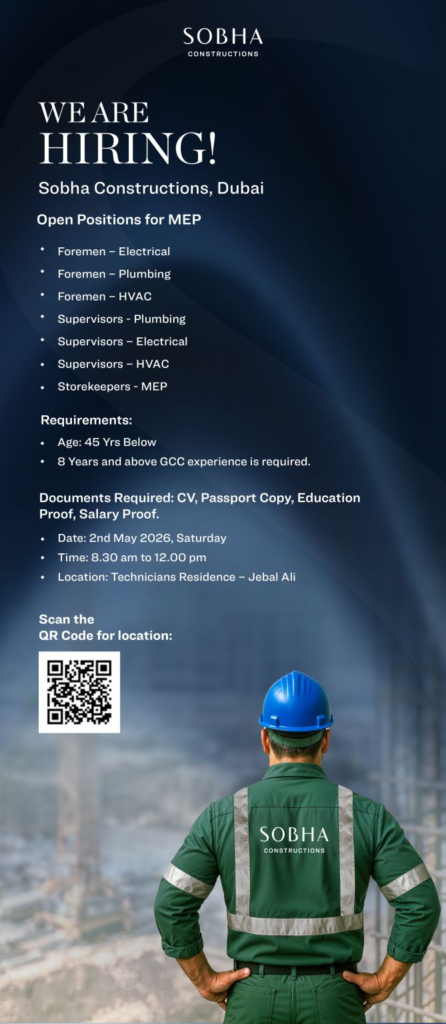 Sobha Construction Walk in Interview in Dubai | Construction Jobs and Careers in UAE