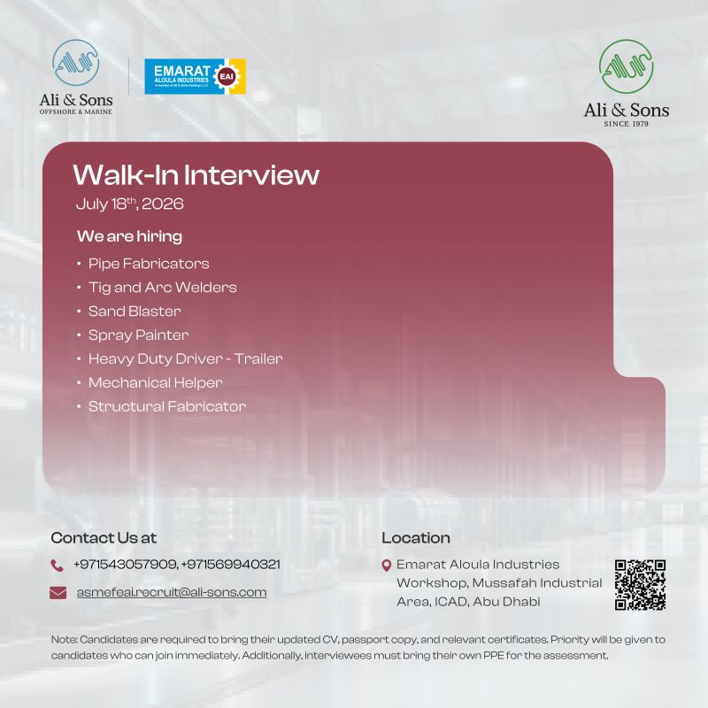 Ali & Sons Walk in Interview in Abu Dhabi, UAE | Walk in Interview in UAE