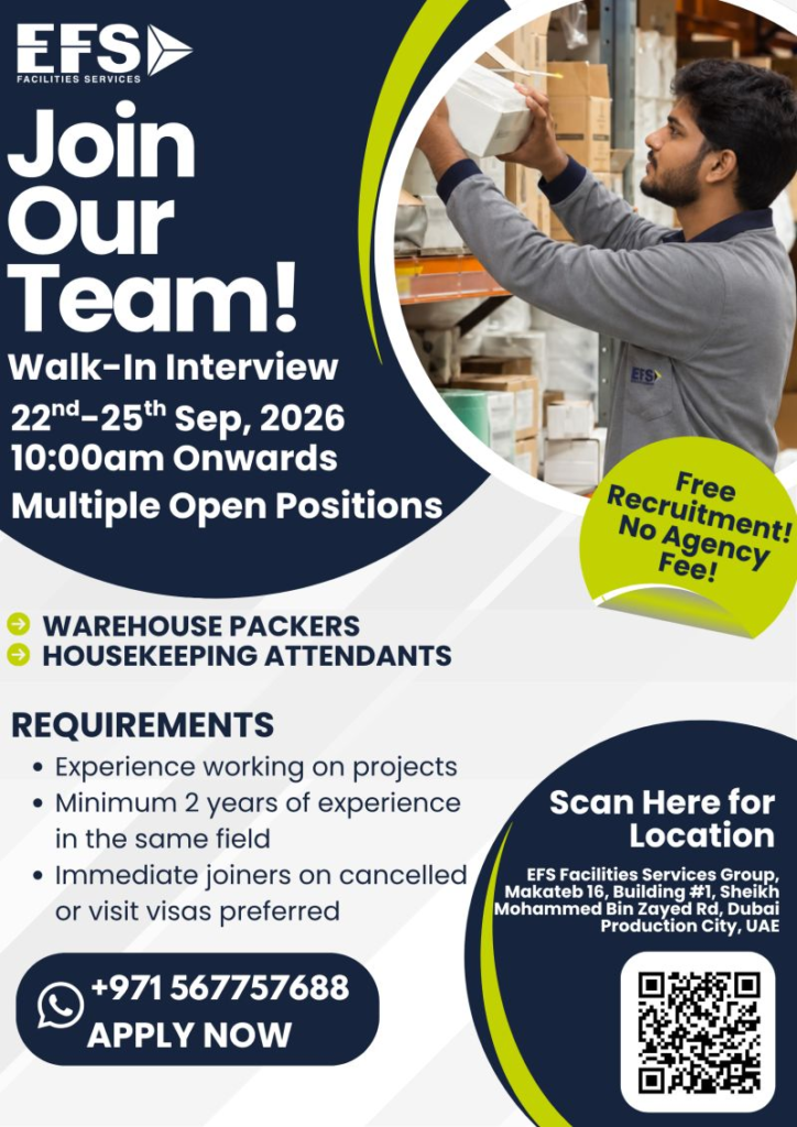 EFS Facilities Services Group Walk in Interview in Dubai
