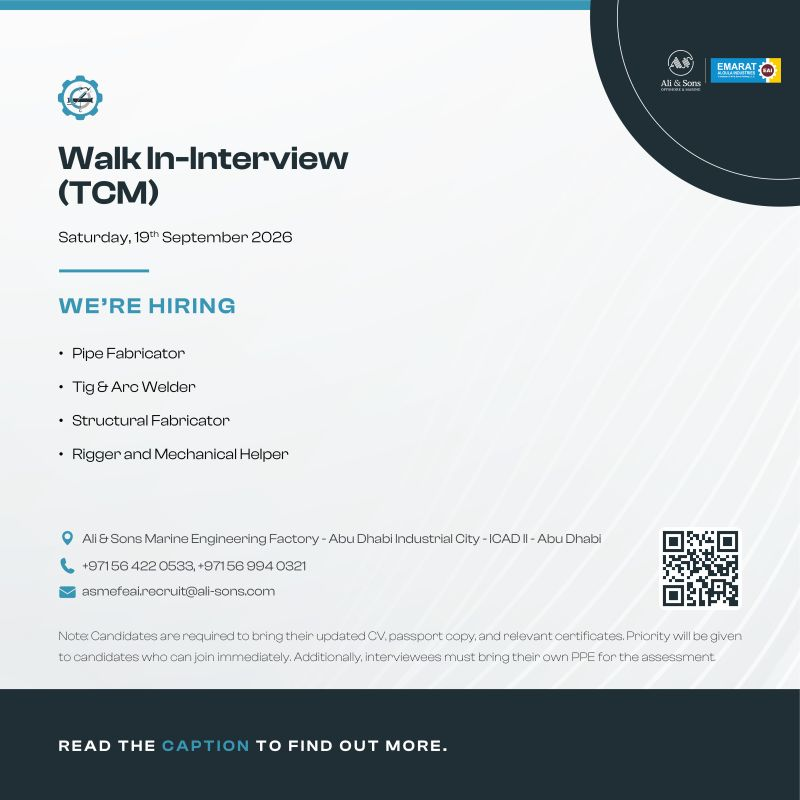 Ali & Sons Walk in Interview in Abu Dhabi, UAE | Walk in Interview in UAE